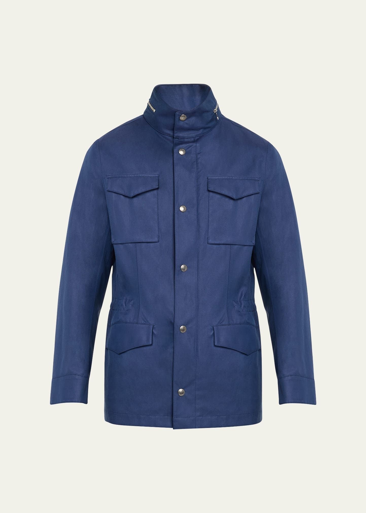 BRUNELLO CUCINELLI MEN'S PRUSSIAN BLUE LINEN SILK FIELD JACKET