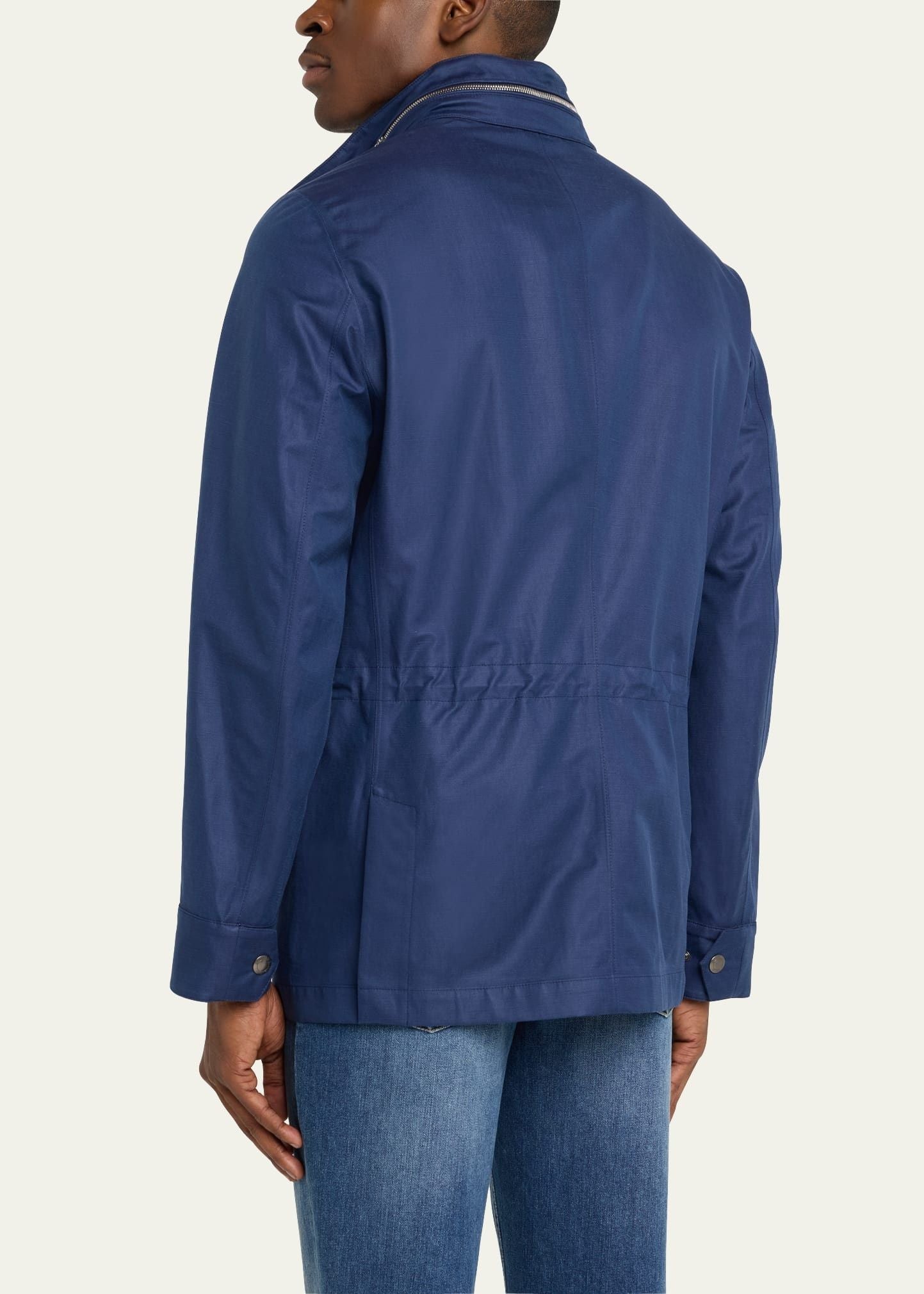 BRUNELLO CUCINELLI MEN'S PRUSSIAN BLUE LINEN SILK FIELD JACKET