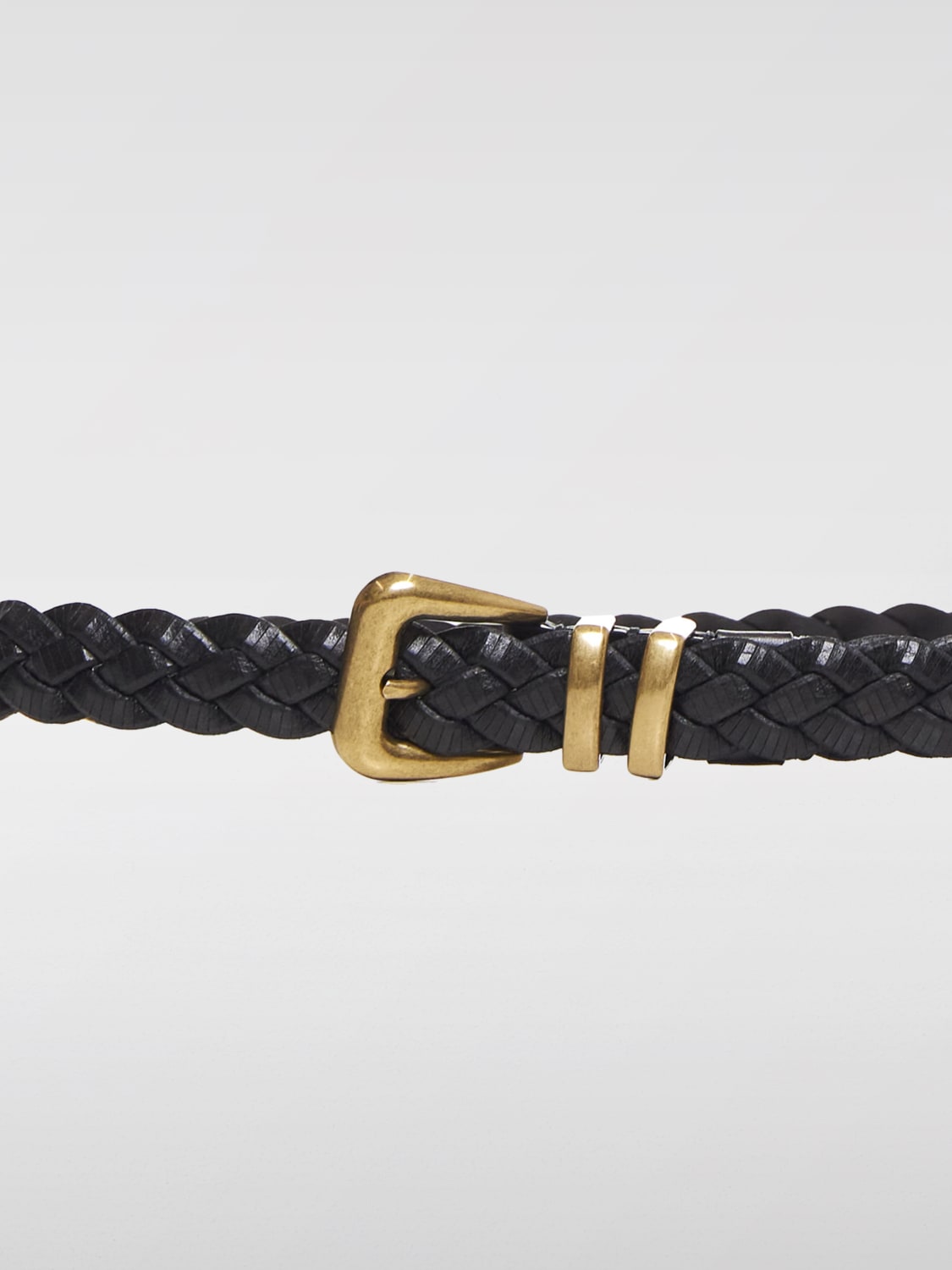 BRUNELLO CUCINELLI MEN'S BLACK BRAIDED LEATHER BELT