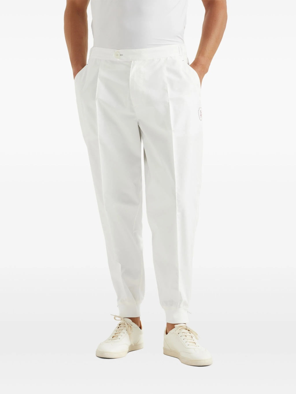 BRUNELLO CUCINELLI MEN'S WHITE TAILORED TROUSERS WITH CUFFS