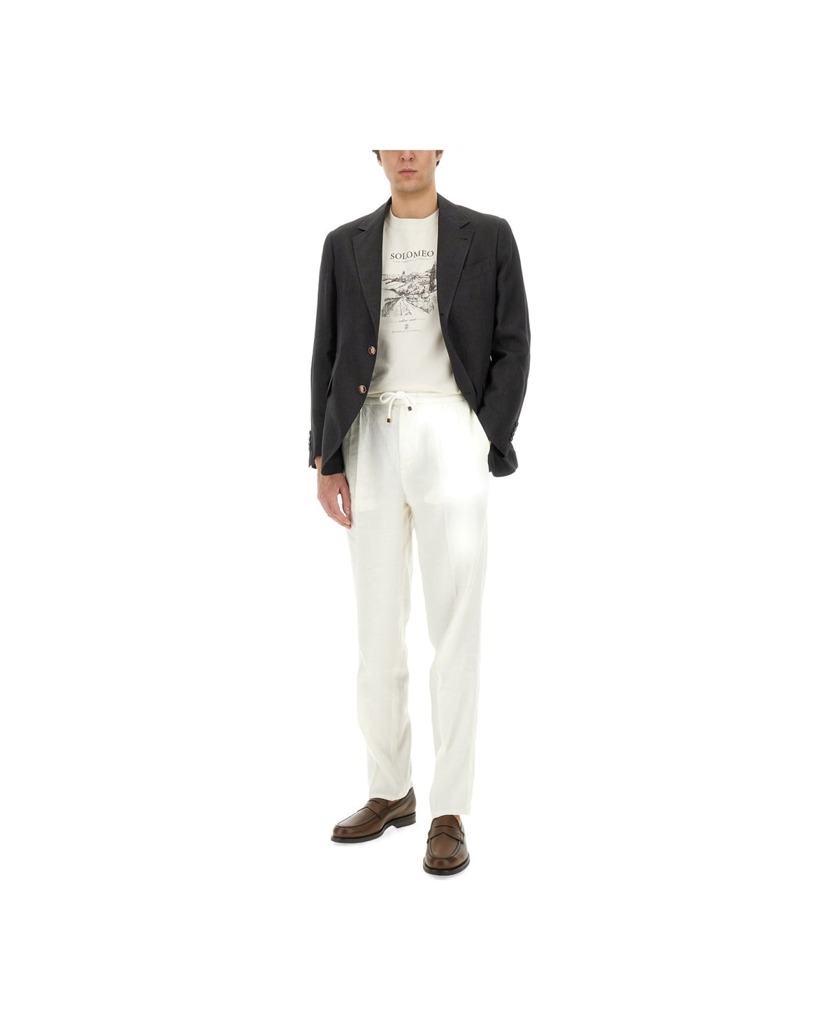 BRUNELLO CUCINELLI MEN'S BLACK LINEN TAILORED BLAZER