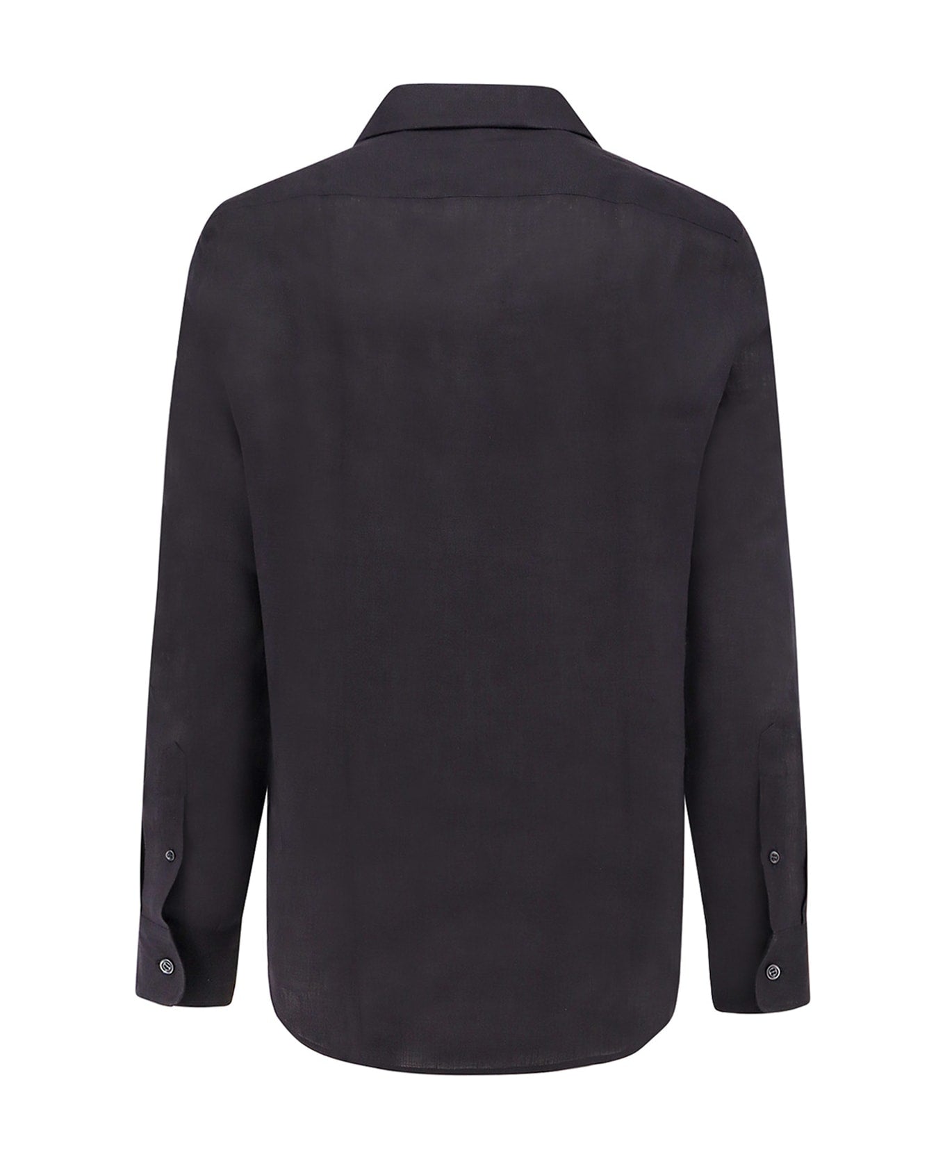 BRUNELLO CUCINELLI MEN'S BLACK LINEN LONG-SLEEVE SHIRT