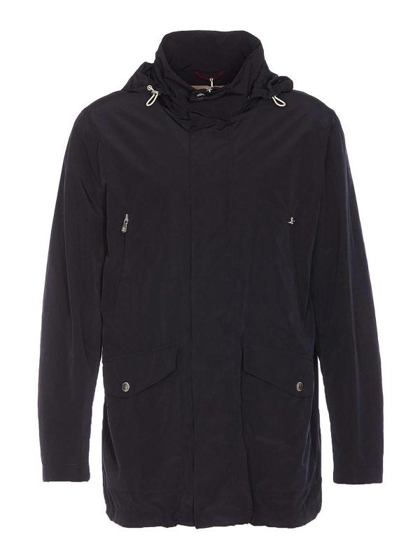 BRUNELLO CUCINELLI MEN'S NAVY HOODED JACKET WITH POCKETS