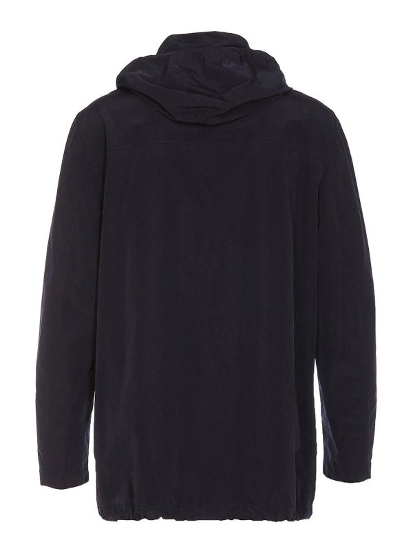 BRUNELLO CUCINELLI MEN'S NAVY HOODED JACKET WITH POCKETS