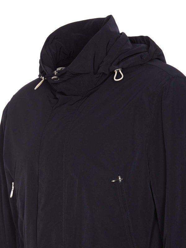 BRUNELLO CUCINELLI MEN'S NAVY HOODED JACKET WITH POCKETS