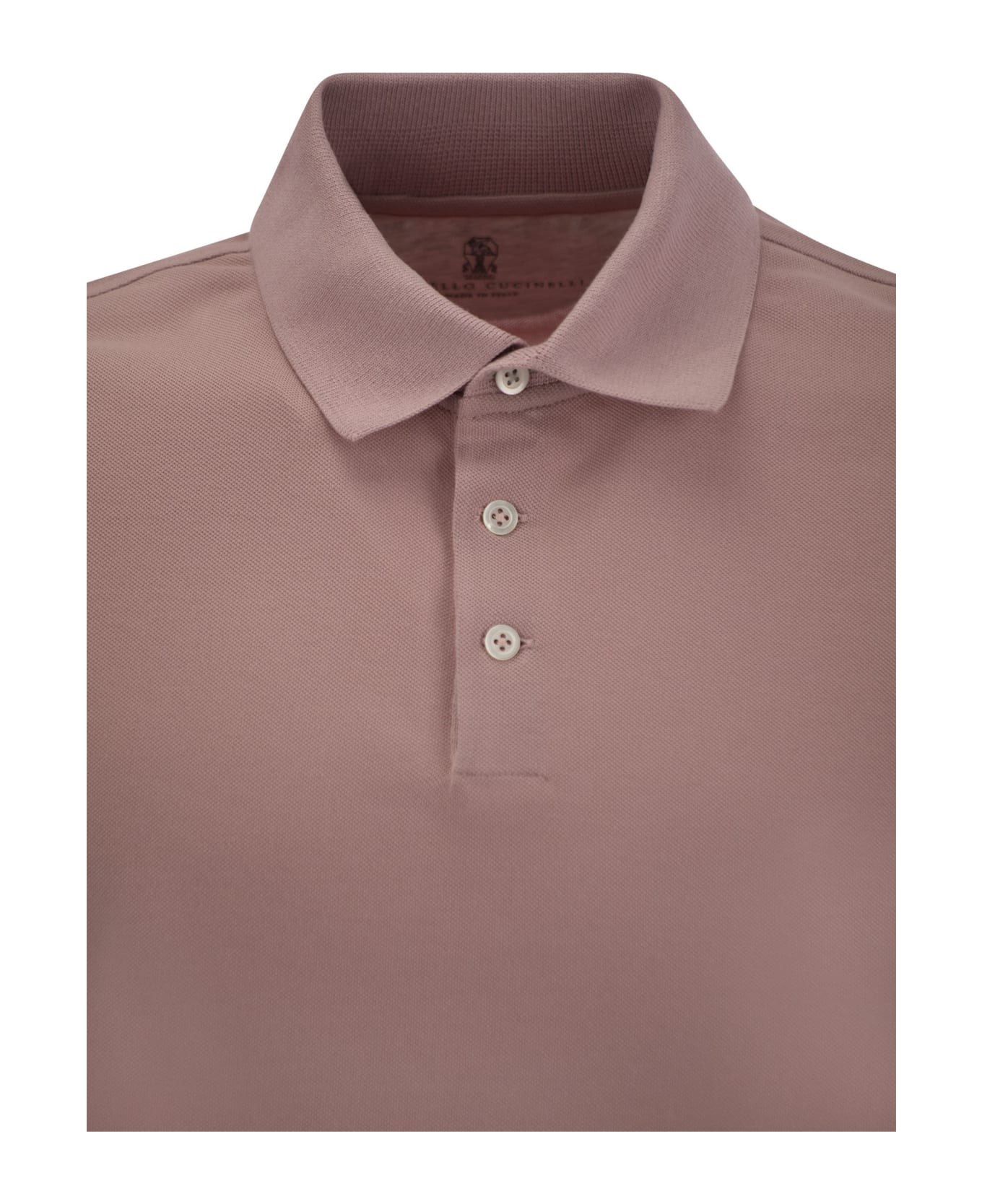 BRUNELLO CUCINELLI MEN'S DUSTY PINK COTTON POLO SHIRT