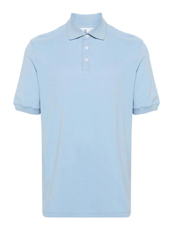 BRUNELLO CUCINELLI MEN'S LIGHT BLUE COTTON POLO SHIRT