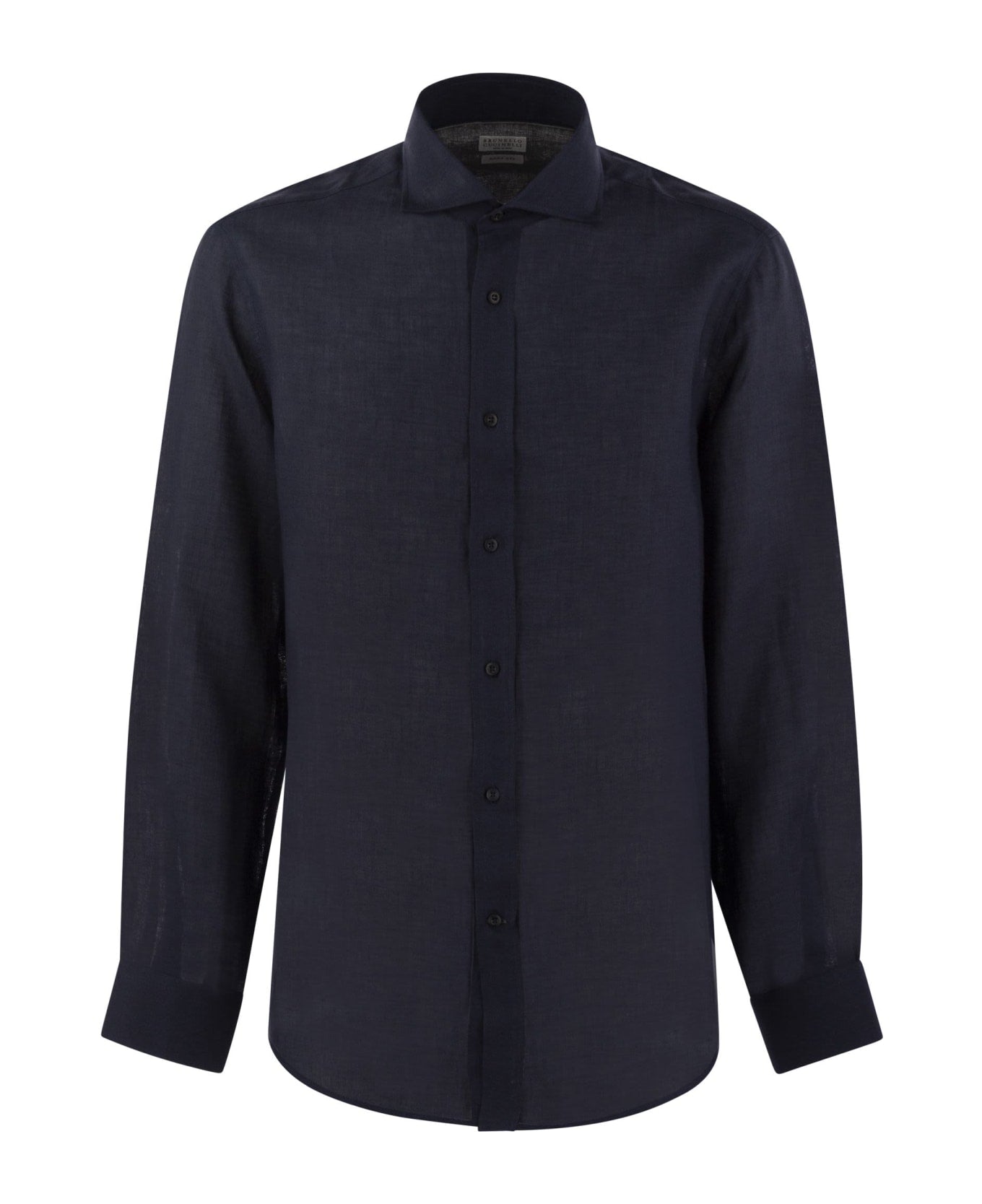 BRUNELLO CUCINELLI MEN'S NAVY LINEN BUTTON-UP SHIRT