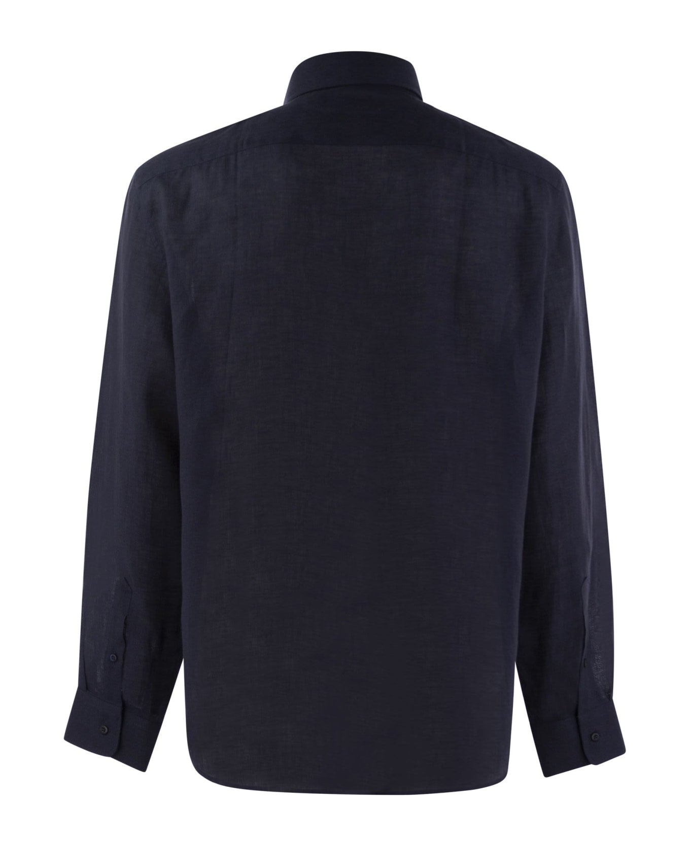 BRUNELLO CUCINELLI MEN'S NAVY LINEN BUTTON-UP SHIRT