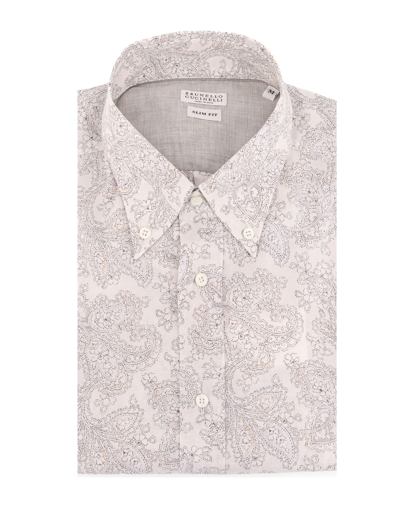 BRUNELLO CUCINELLI MEN'S MELON PAISLEY COTTON DRESS SHIRT