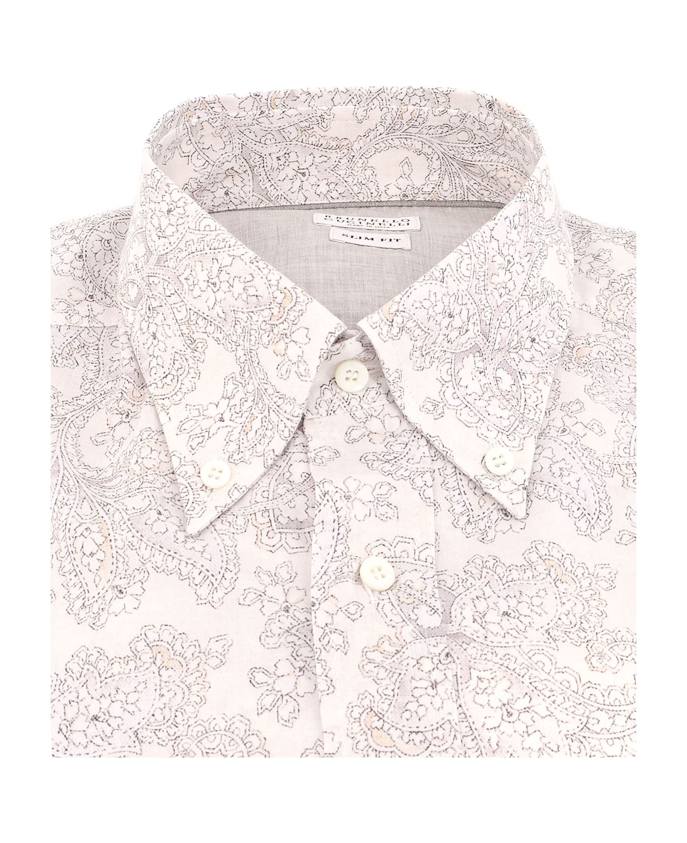 BRUNELLO CUCINELLI MEN'S MELON PAISLEY COTTON DRESS SHIRT