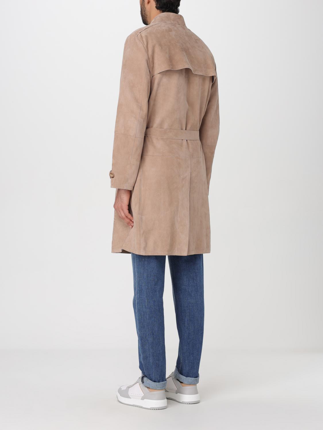 BRUNELLO CUCINELLI MEN'S TOBACCO SUEDE DOUBLE-BREASTED TRENCH COAT
