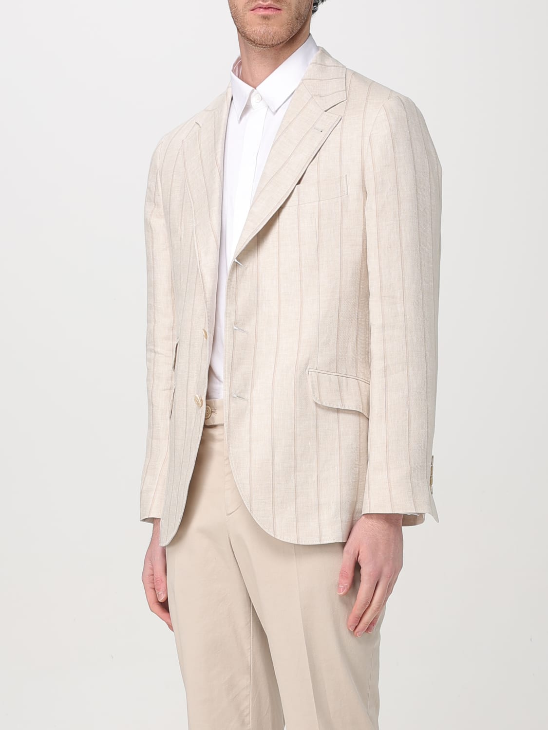 BRUNELLO CUCINELLI MEN'S LIGHT BEIGE LINEN BLAZER