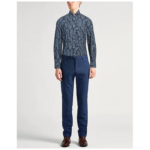 BRUNELLO CUCINELLI MEN'S BLUE PAISLEY BUTTON-UP SHIRT