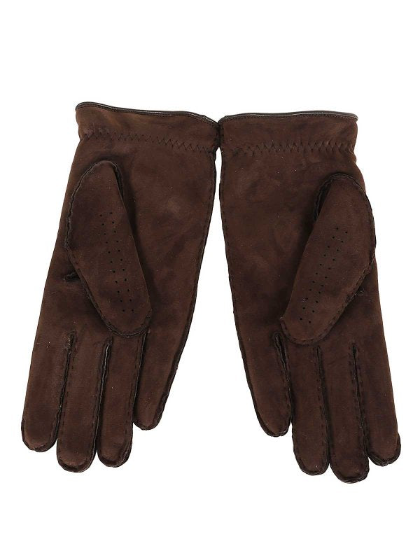 BRUNELLO CUCINELLI MEN'S DARK BROWN SUEDE GLOVES