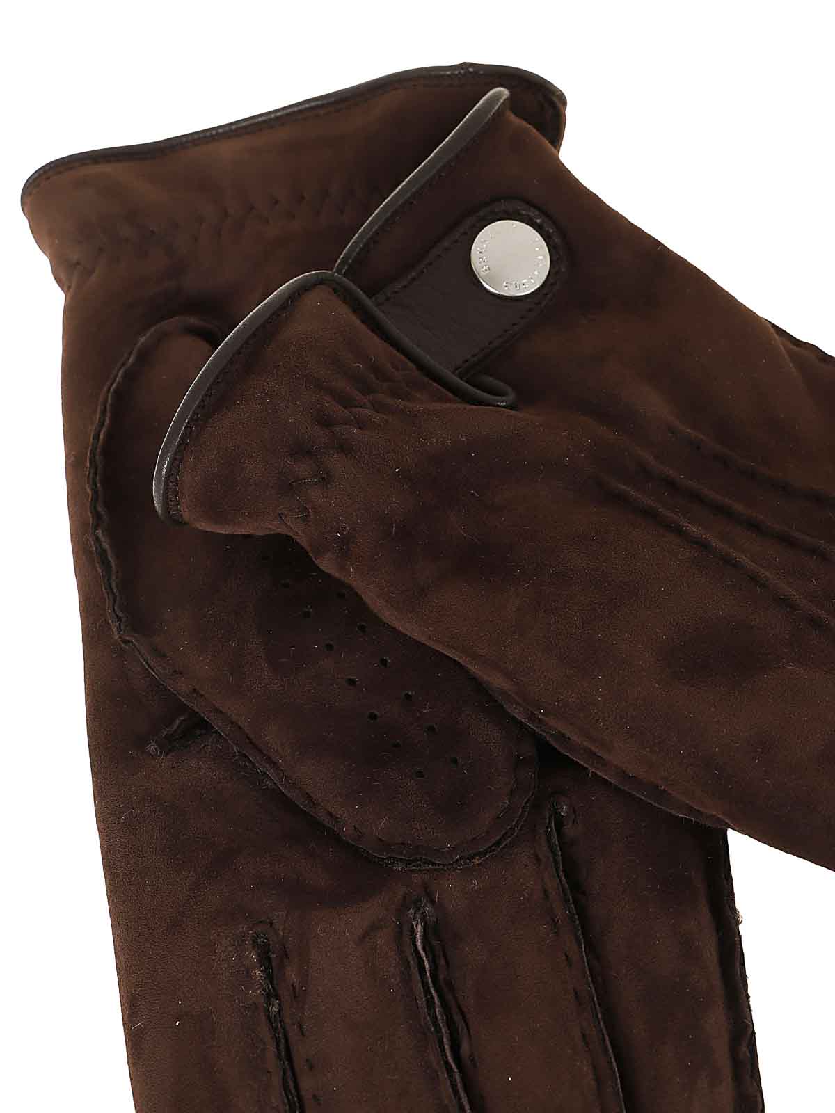 BRUNELLO CUCINELLI MEN'S DARK BROWN SUEDE GLOVES