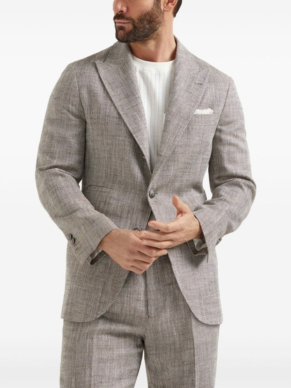 BRUNELLO CUCINELLI MEN'S HERRINGBONE SILK LINEN BLAZER