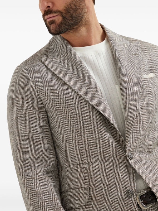 BRUNELLO CUCINELLI MEN'S HERRINGBONE SILK LINEN BLAZER