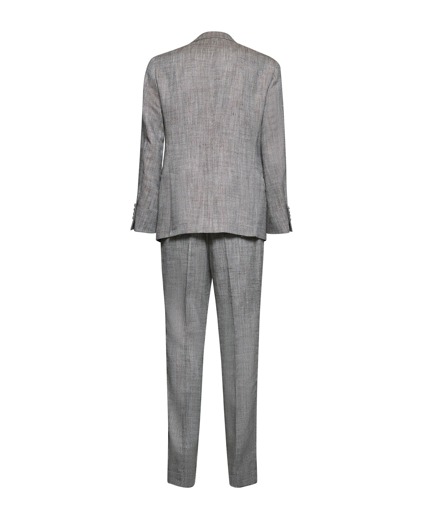 BRUNELLO CUCINELLI MEN'S GRAY SILK LINEN TAILORED SUIT