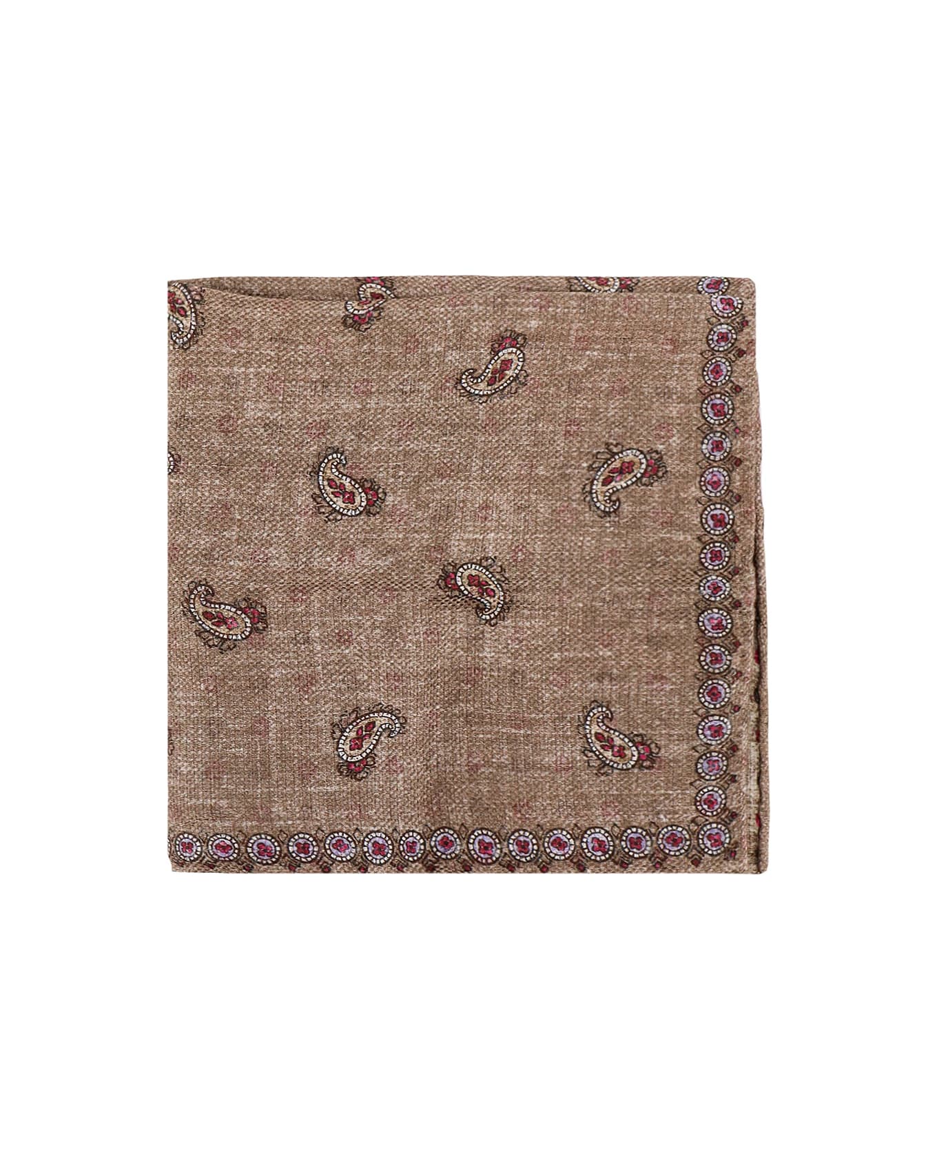 BRUNELLO CUCINELLI MEN'S SAND LINEN SILK PAISLEY POCKETSQUARE
