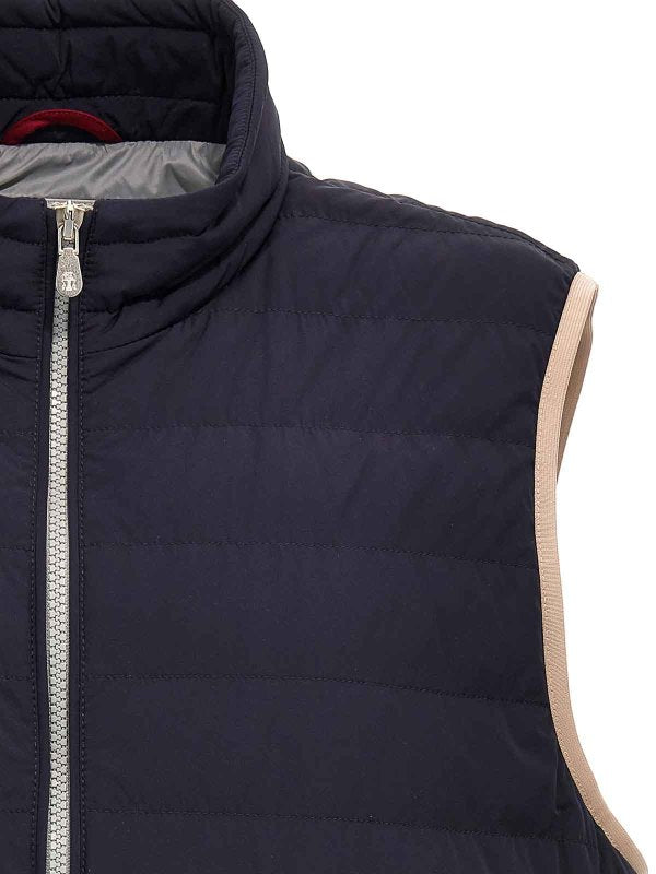BRUNELLO CUCINELLI MEN'S NAVY QUILTED ZIP VEST