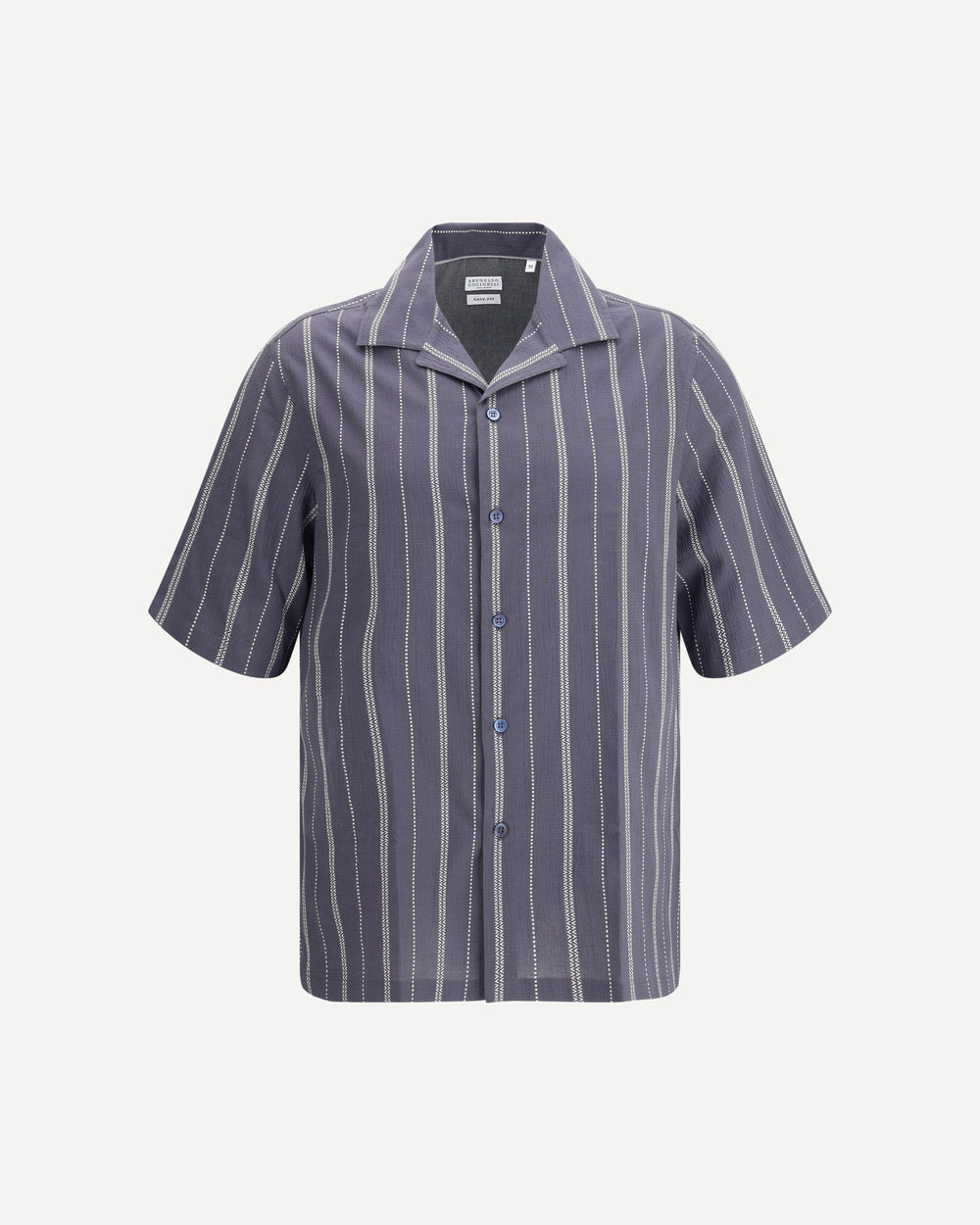 BRUNELLO CUCINELLI MEN'S BLUE STRIPED SHORT-SLEEVE SHIRT