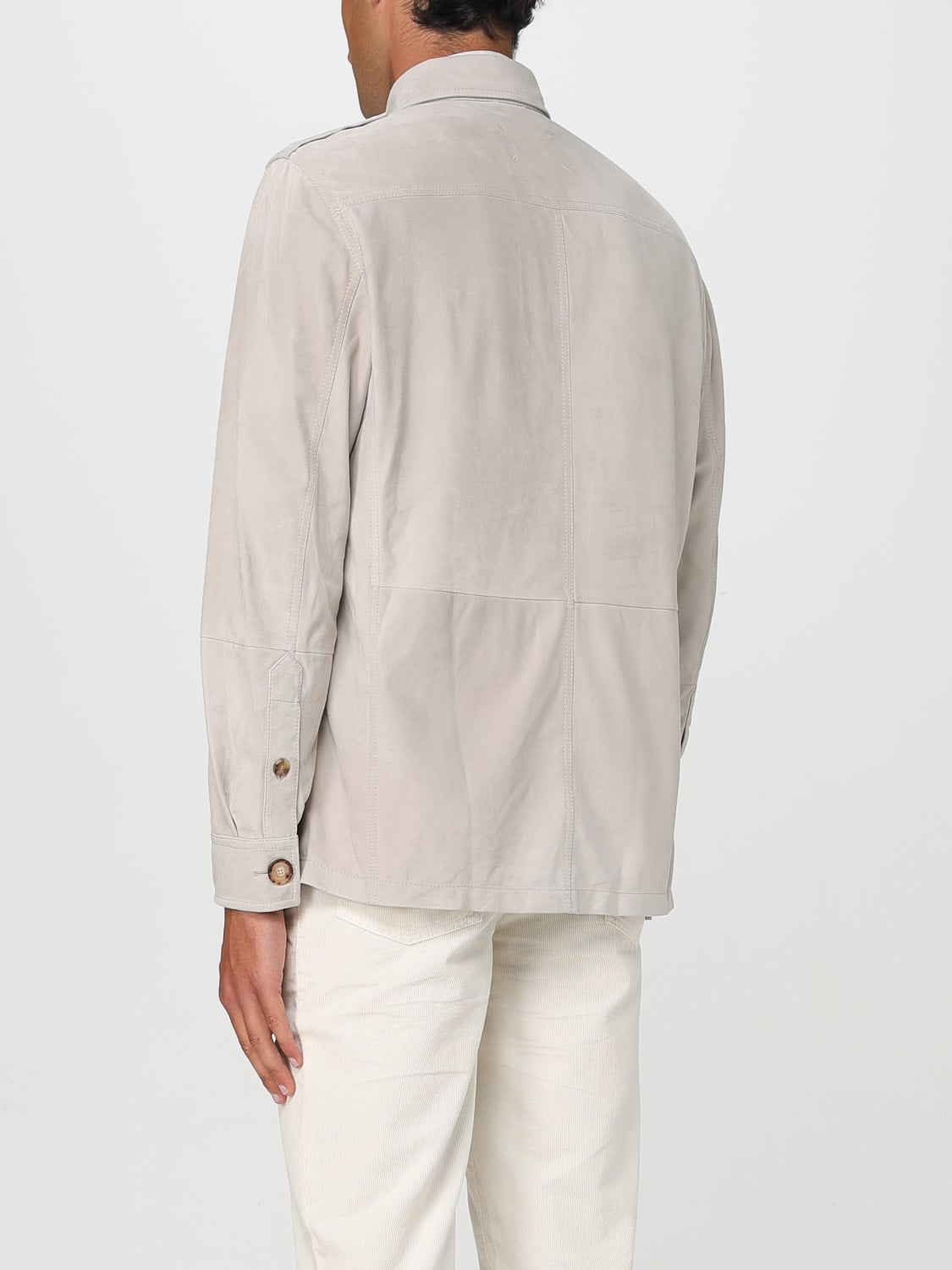 BRUNELLO CUCINELLI MEN'S LIGHT BEIGE SUEDE JACKET
