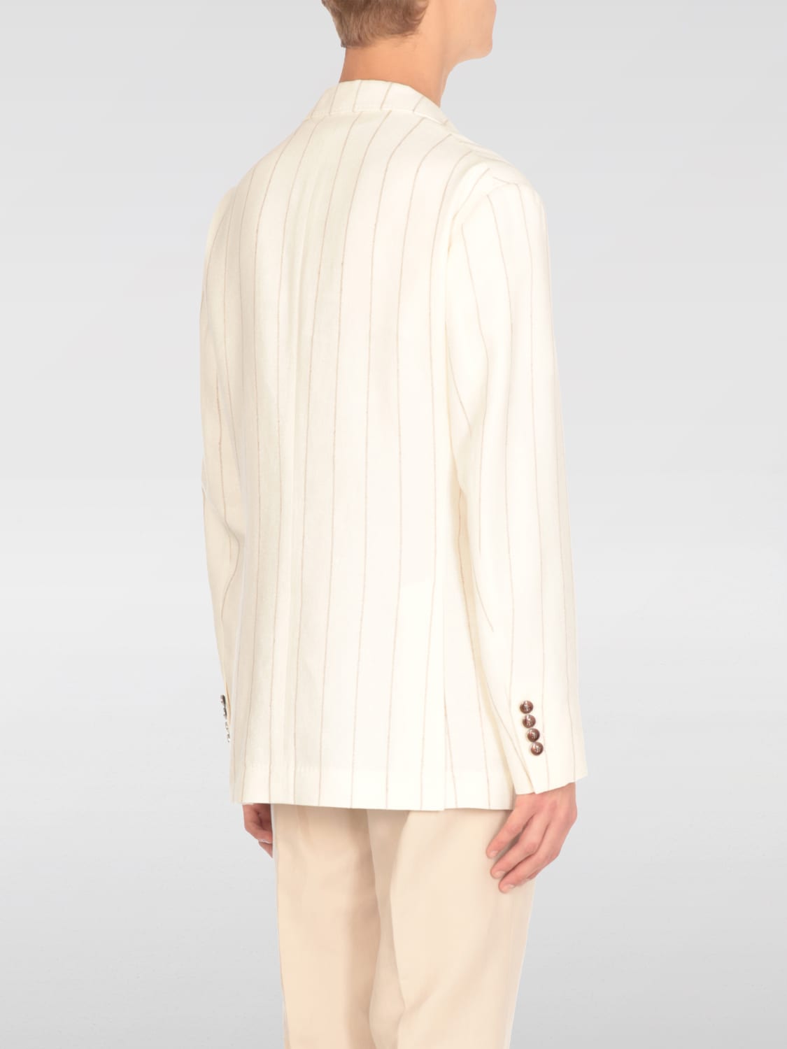 BRUNELLO CUCINELLI MEN'S CREAM PINSTRIPE LINEN BLEND BLAZER