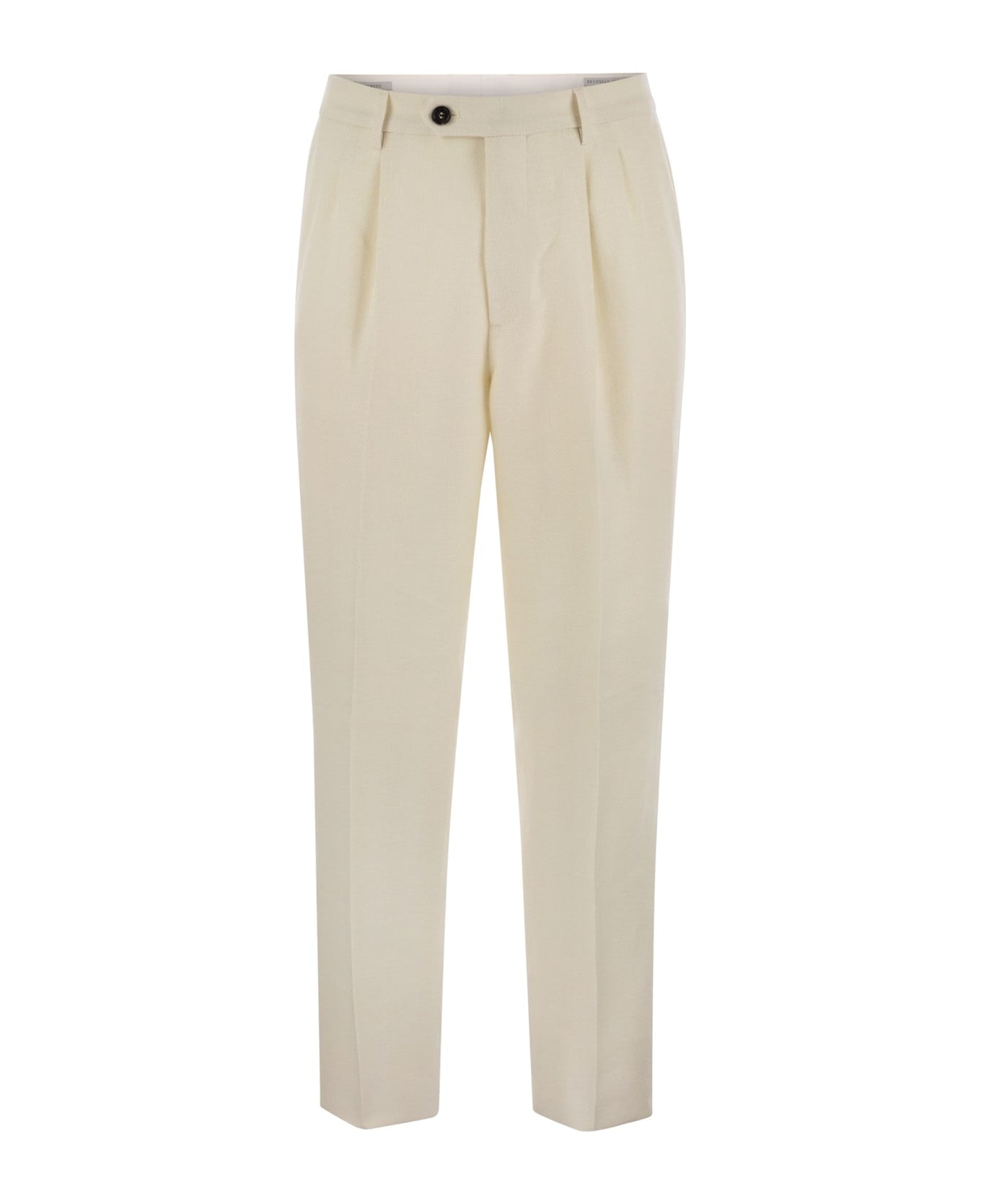 BRUNELLO CUCINELLI MEN'S IVORY WOOL SILK TROUSERS