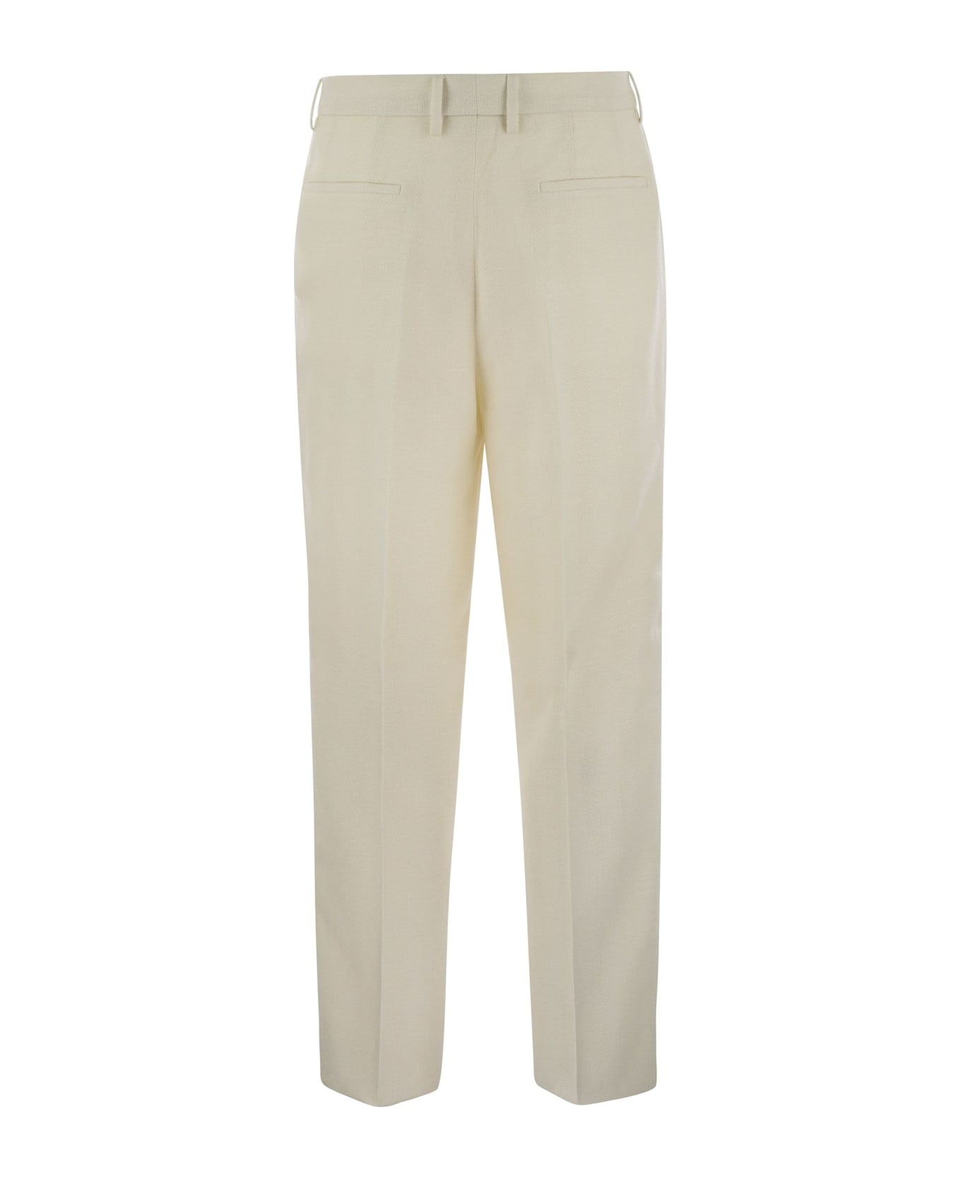 BRUNELLO CUCINELLI MEN'S IVORY LINEN SILK WOOL TROUSERS