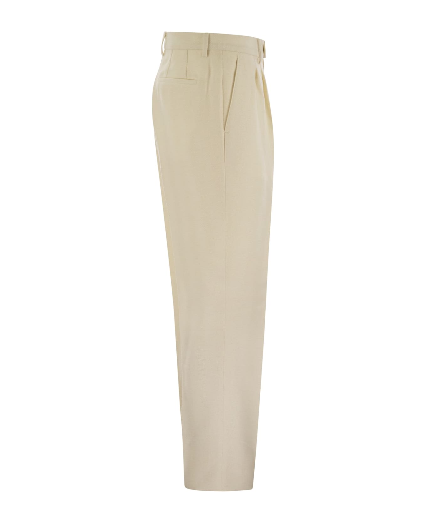 BRUNELLO CUCINELLI MEN'S IVORY LINEN SILK WOOL TROUSERS