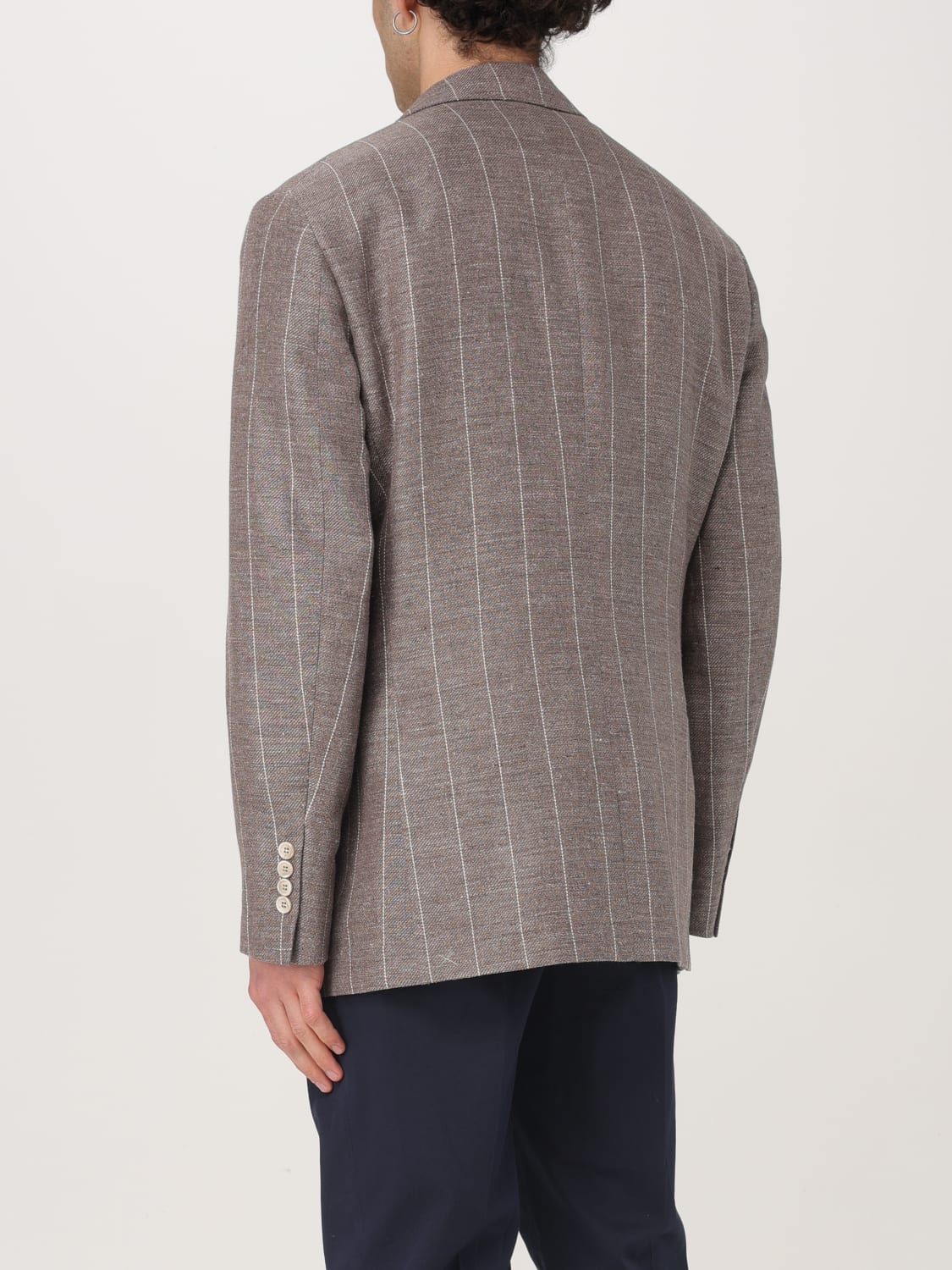 BRUNELLO CUCINELLI MEN'S BARK LINEN WOOL DOUBLE-BREASTED BLAZER