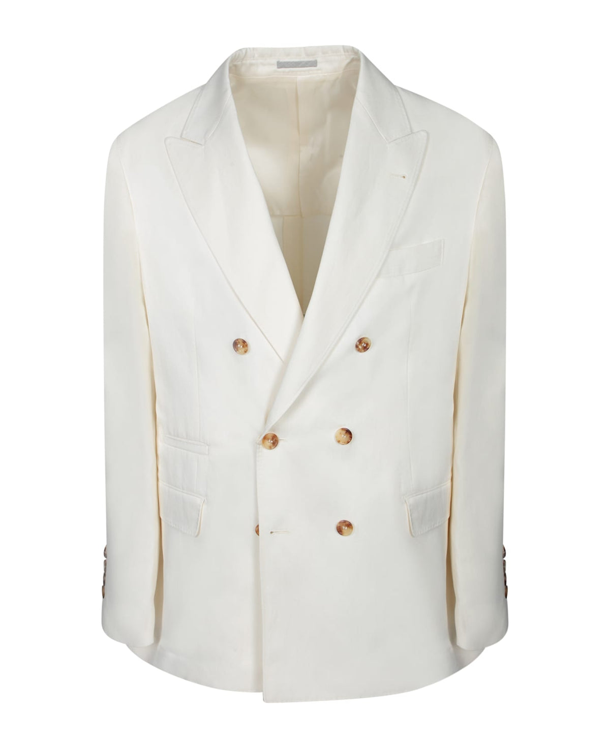 BRUNELLO CUCINELLI MEN'S OFF WHITE SILK LINEN SUIT