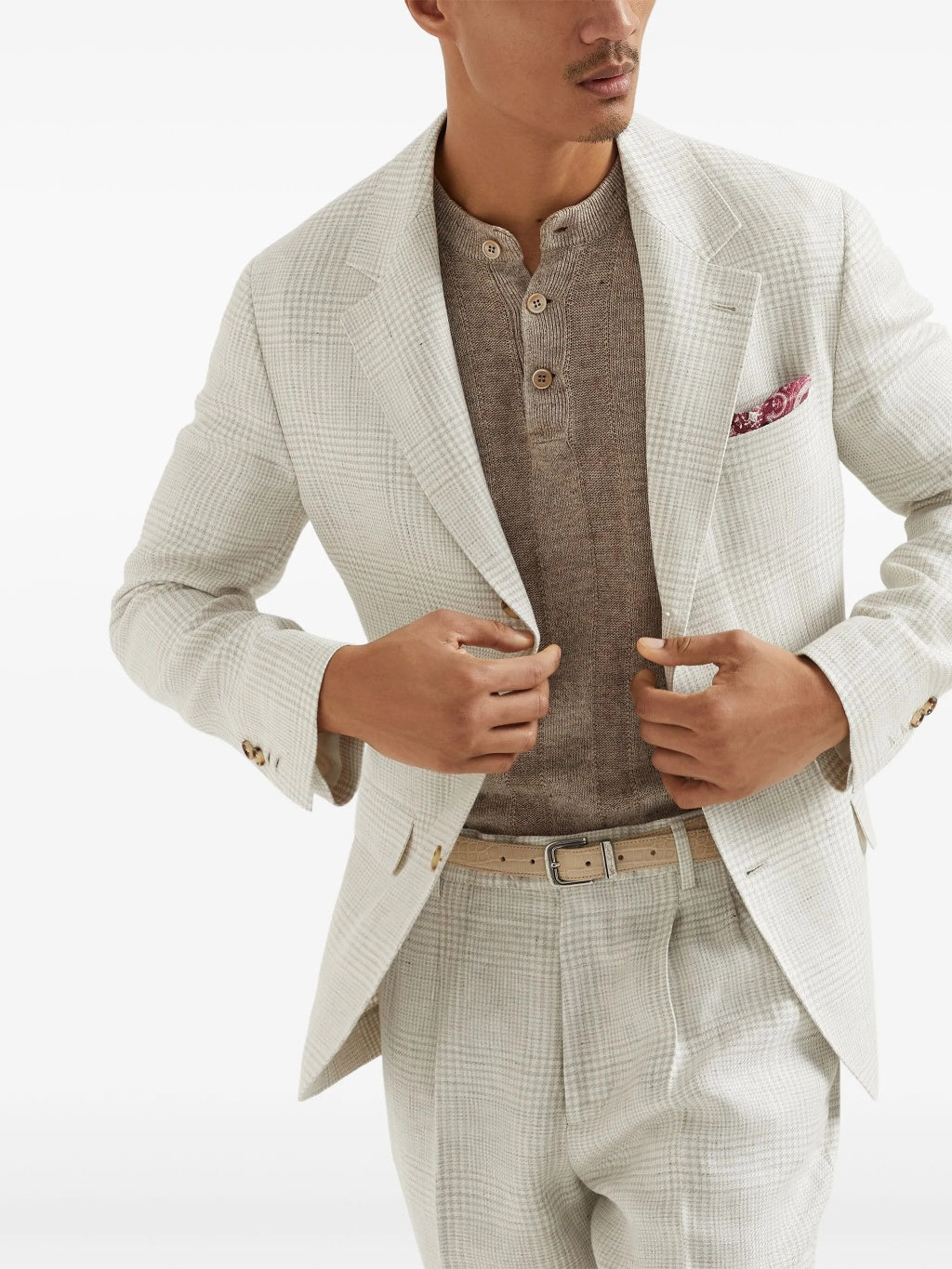 BRUNELLO CUCINELLI MEN'S IVORY LINEN WOOL BLEND BLAZER