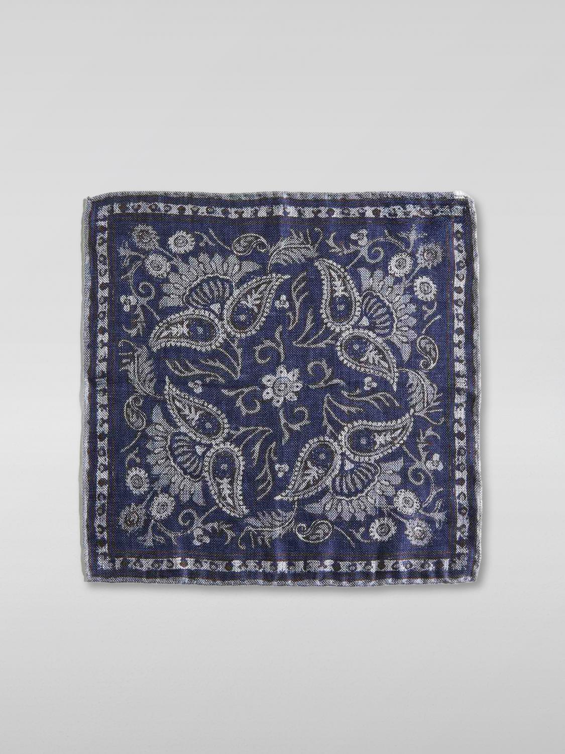 BRUNELLO CUCINELLI MEN'S NAVY GRAY LINEN SILK POCKETSQUARE