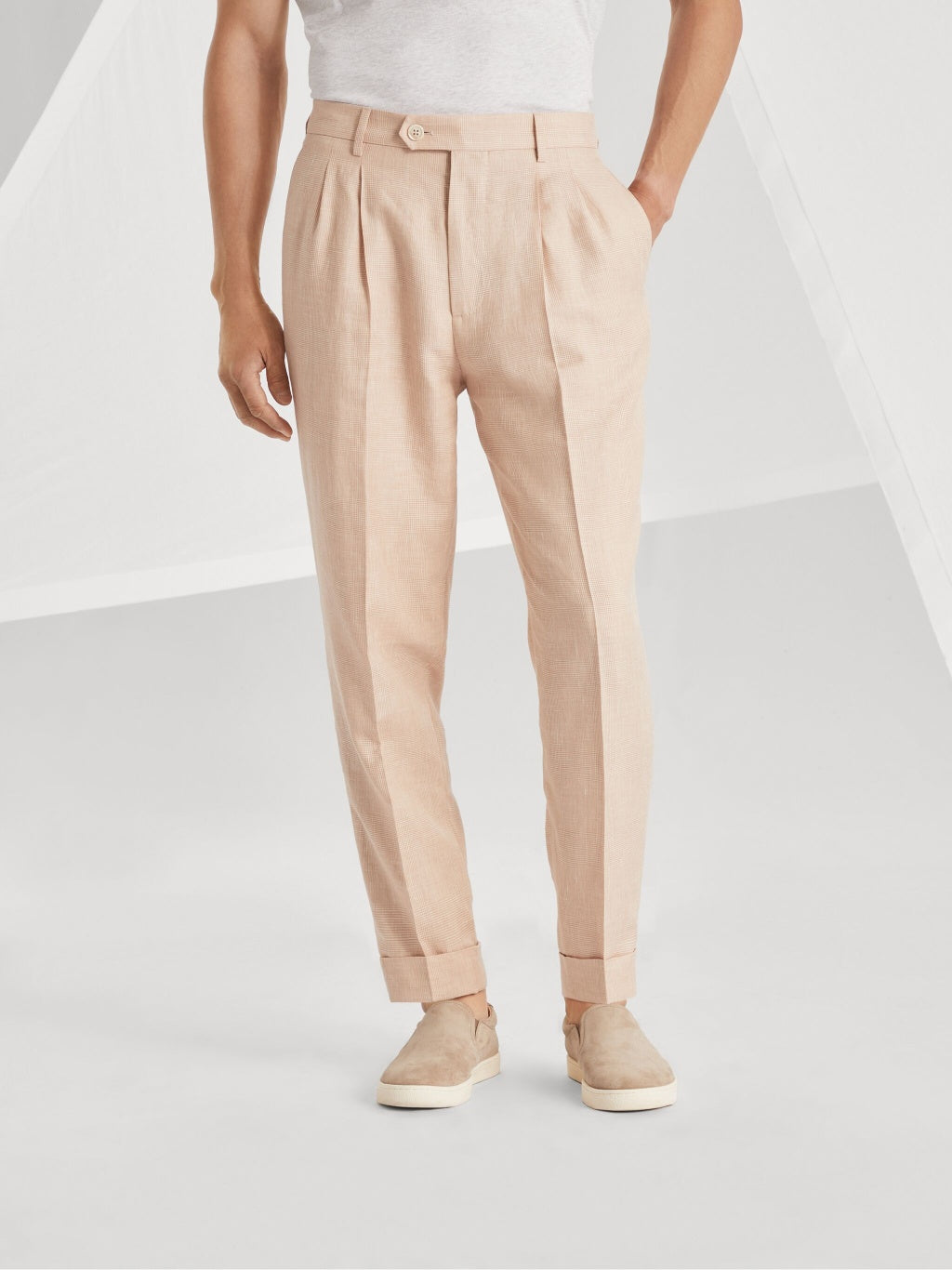 BRUNELLO CUCINELLI MEN'S PAPAYA WOOL LINEN TAILORED TROUSERS