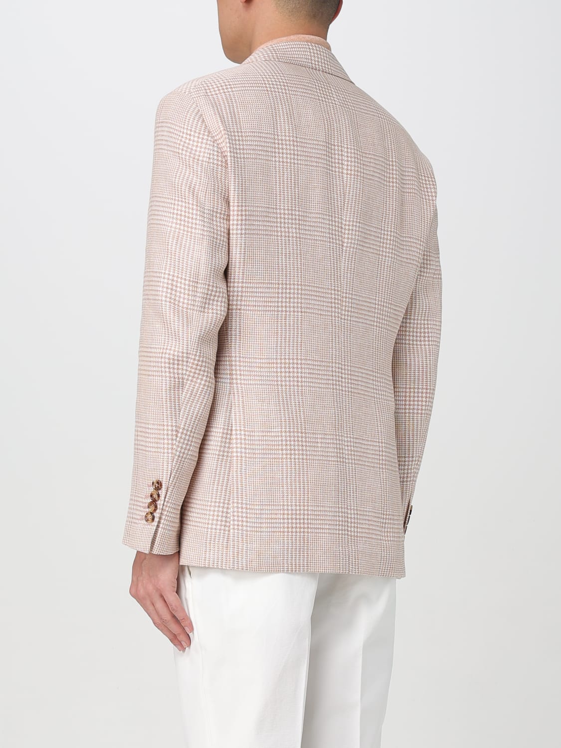 BRUNELLO CUCINELLI MEN'S LIGHT BEIGE WOOL LINEN BLAZER