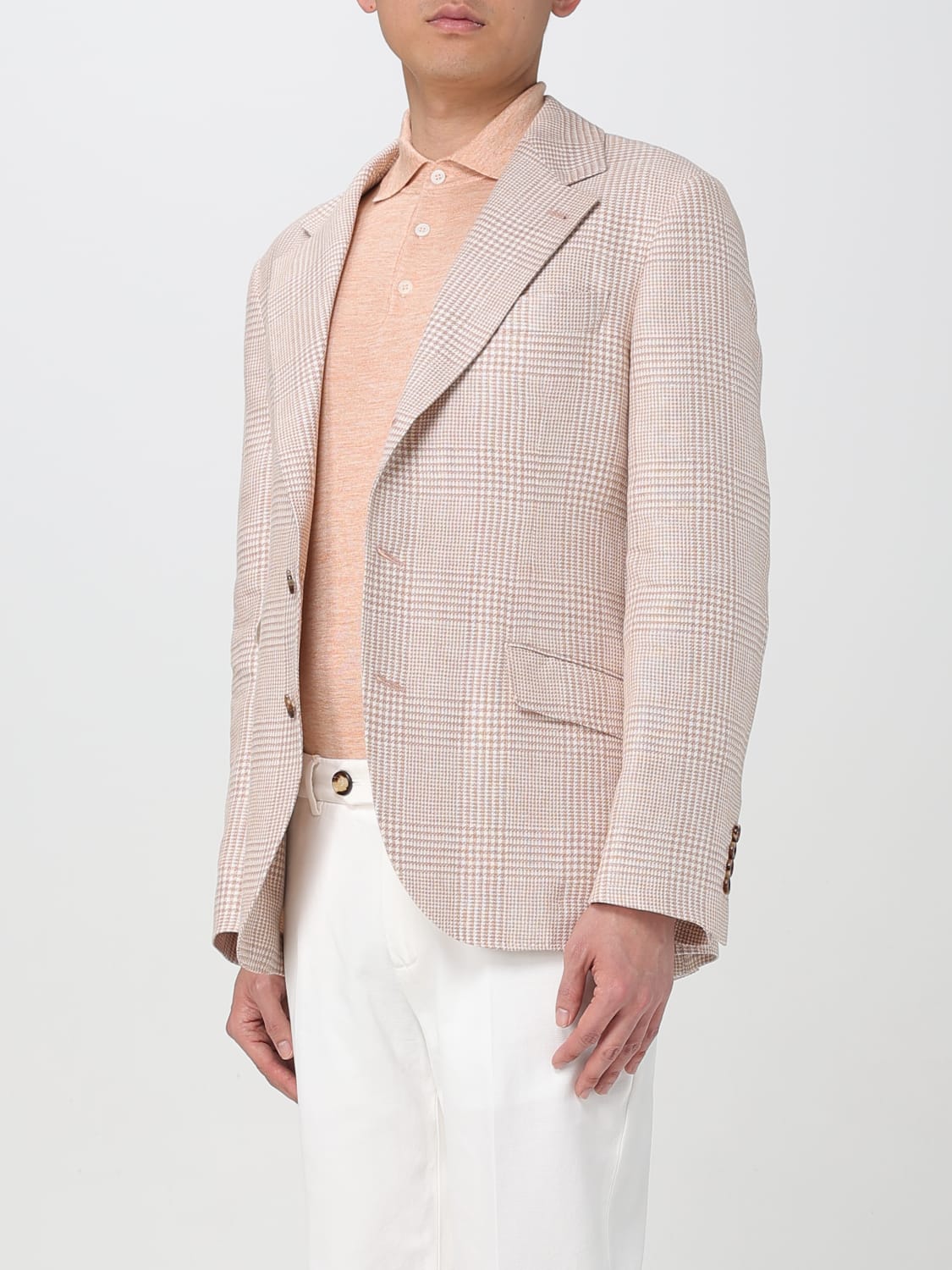 BRUNELLO CUCINELLI MEN'S LIGHT BEIGE WOOL LINEN BLAZER