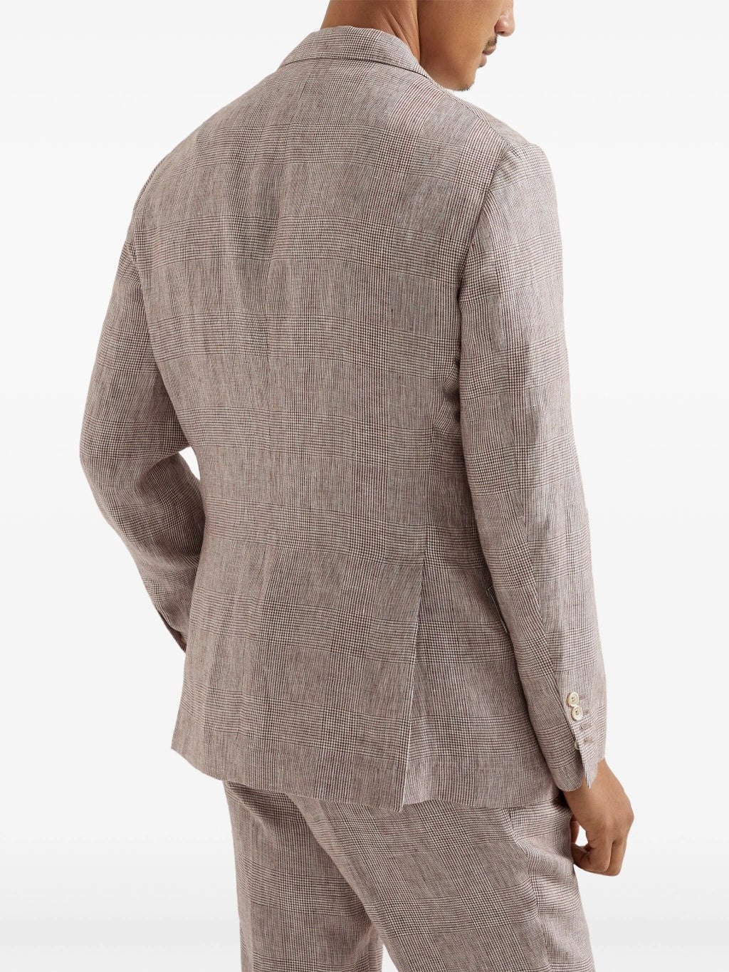 BRUNELLO CUCINELLI MEN'S GREY LINEN CHECK BLAZER