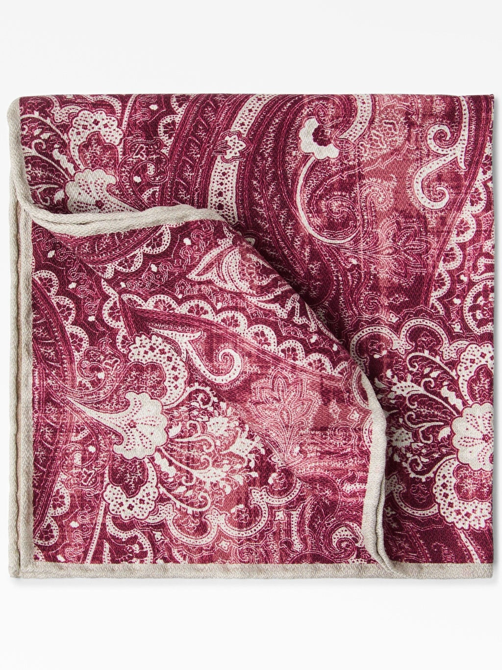 BRUNELLO CUCINELLI MEN'S RED SILK PAISLEY POCKETSQUARE