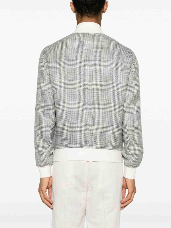 BRUNELLO CUCINELLI MEN'S GREY LINEN WOOL PLAID JACKET