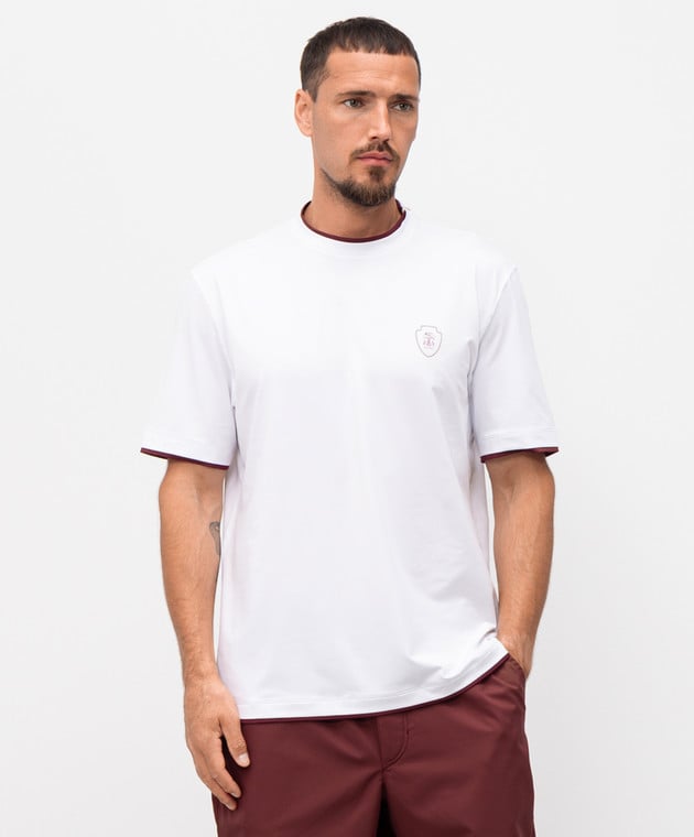 BRUNELLO CUCINELLI MEN'S WHITE SHORT-SLEEVE SHIRT WITH TRIM