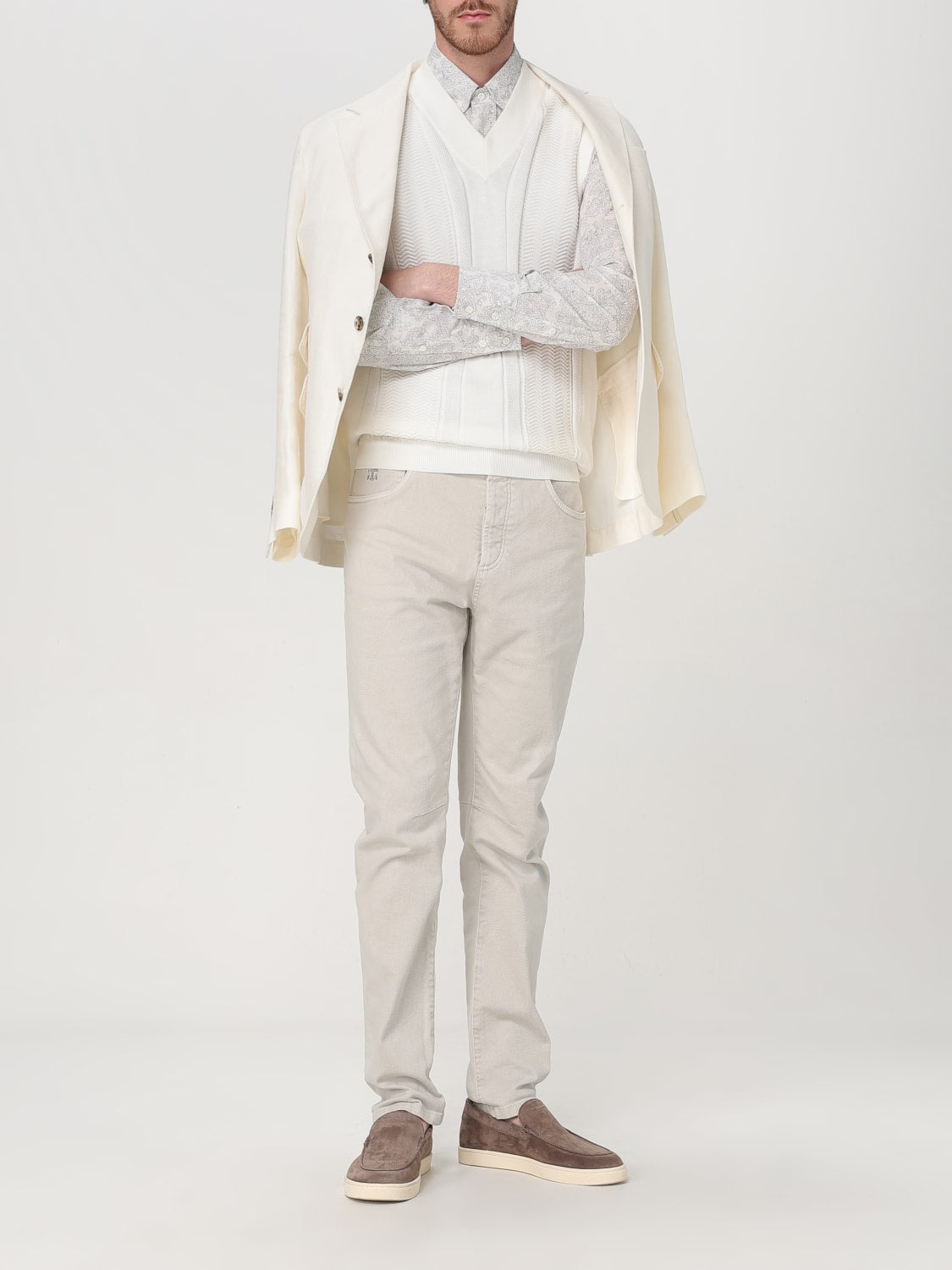 BRUNELLO CUCINELLI MEN'S OFF WHITE LINEN WOOL BLAZER