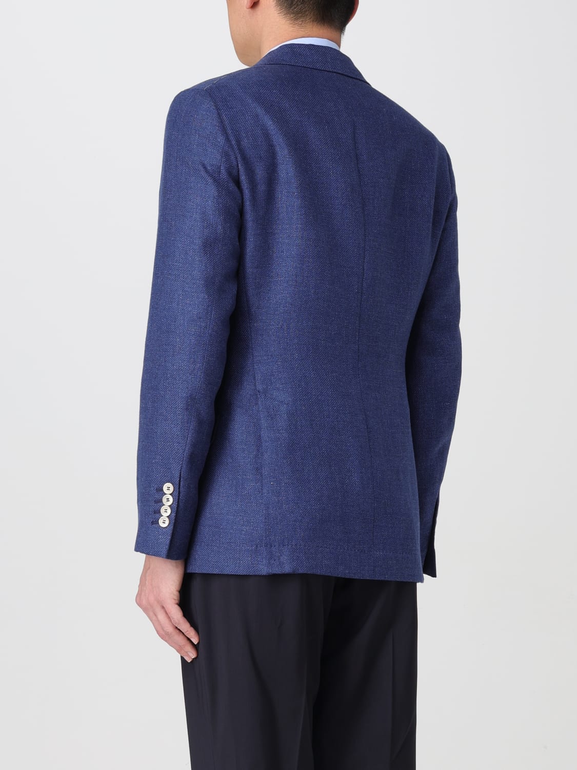 BRUNELLO CUCINELLI MEN'S INDIGO LINEN WOOL BLEND BLAZER