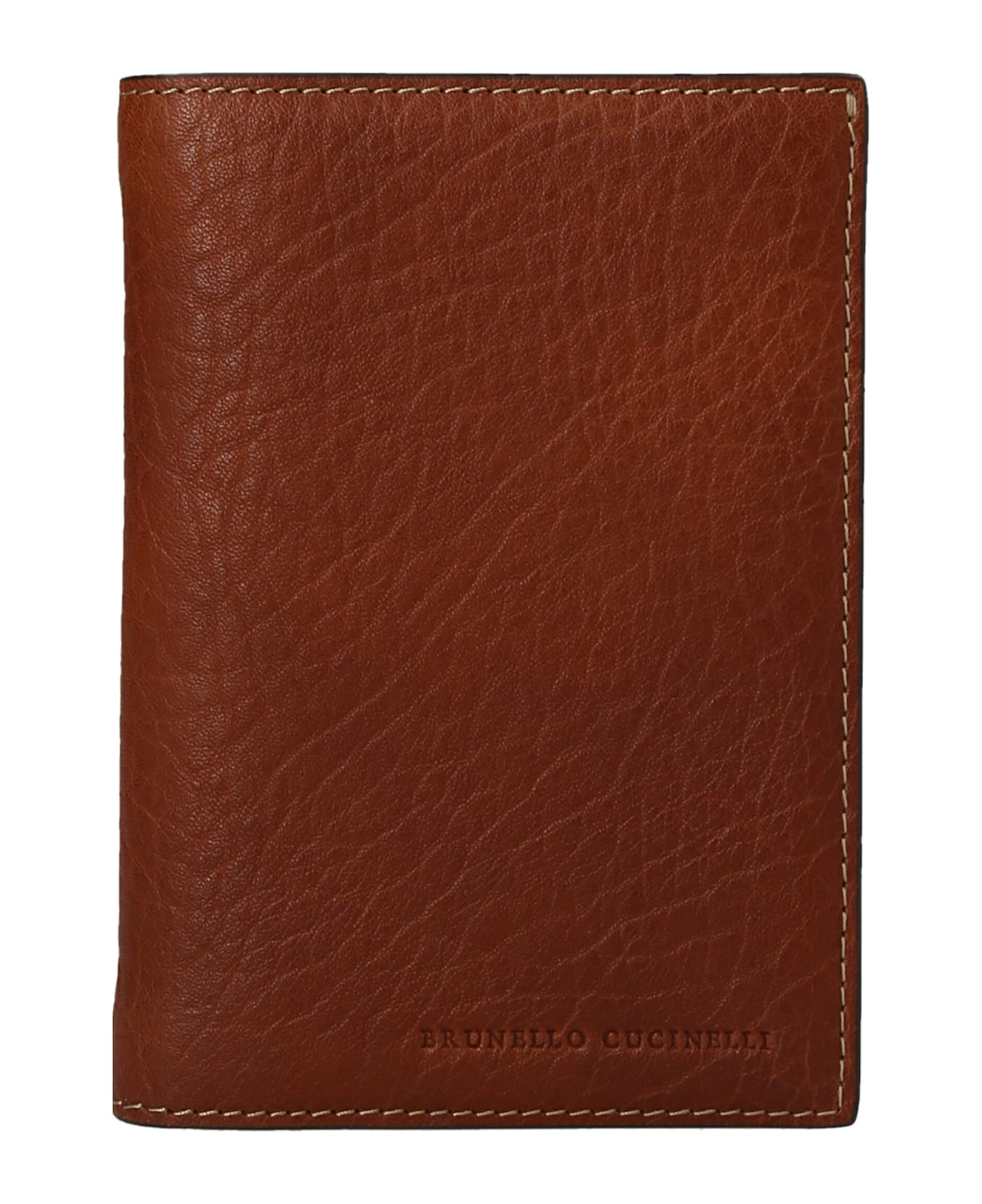 BRUNELLO CUCINELLI MEN'S COPPER LEATHER PASSPORT HOLDER