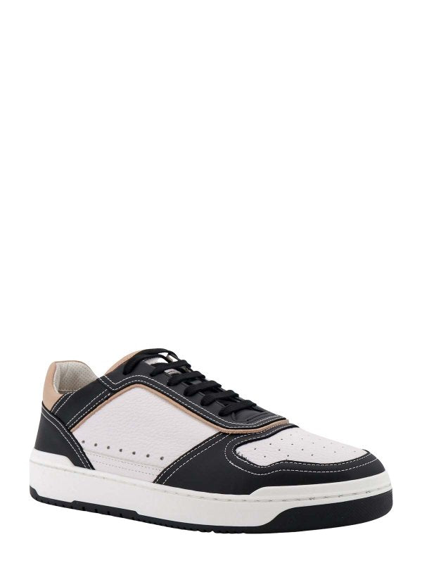 BRUNELLO CUCINELLI MEN'S WHITE BLACK LEATHER SNEAKERS