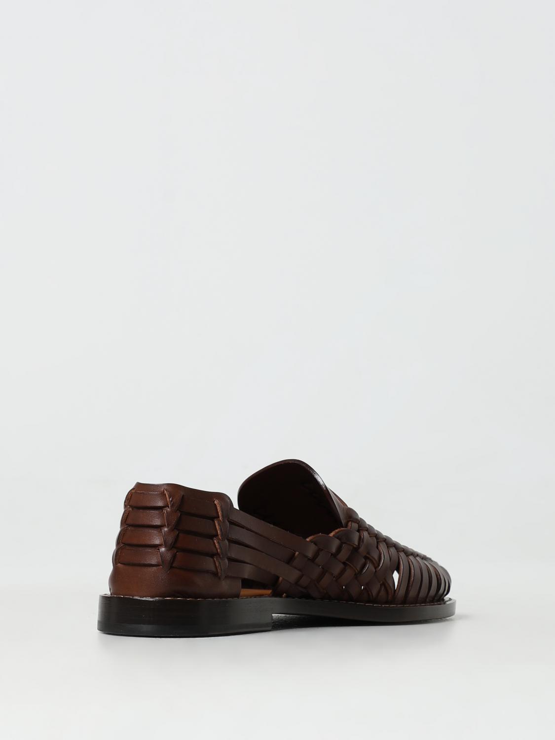 BRUNELLO CUCINELLI MEN'S BROWN LEATHER WOVEN SANDALS