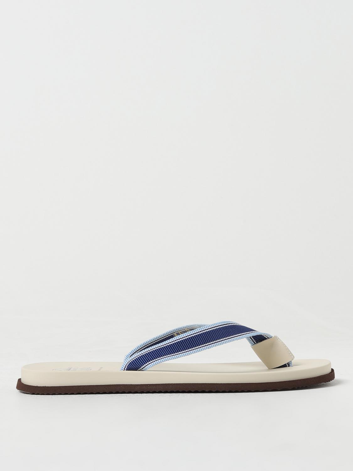 BRUNELLO CUCINELLI MEN'S DENIM AND WHITE LEATHER SANDALS