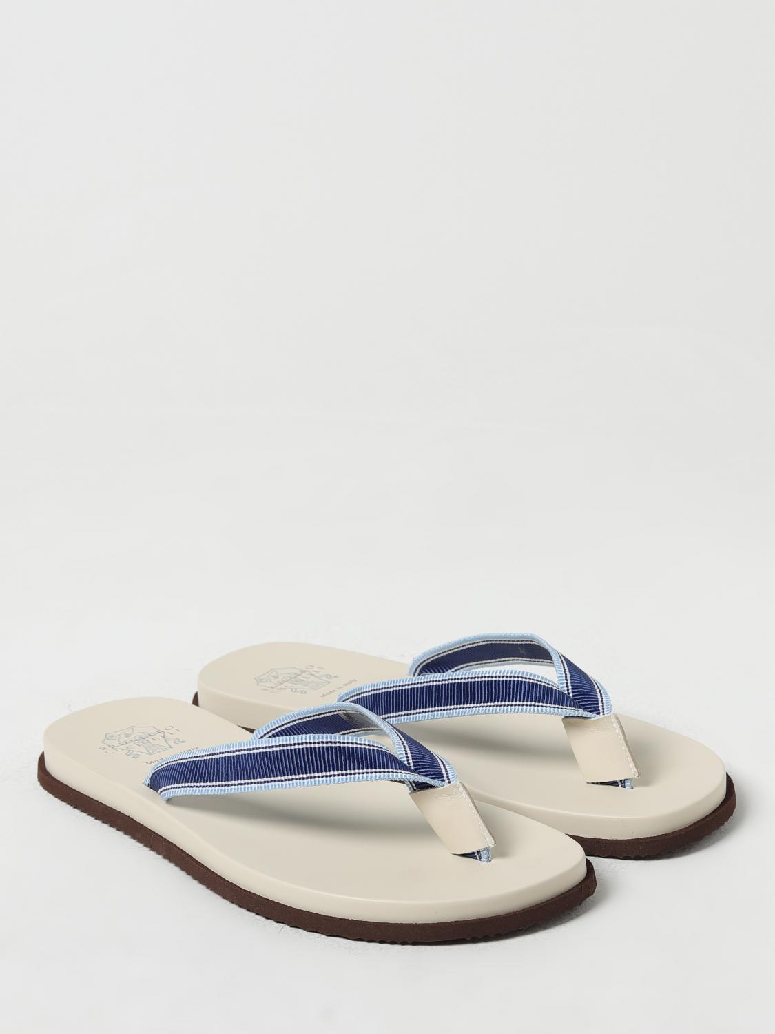 BRUNELLO CUCINELLI MEN'S DENIM AND WHITE LEATHER SANDALS