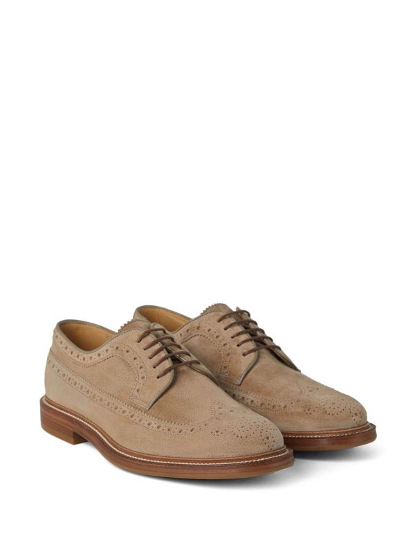 BRUNELLO CUCINELLI MEN'S NOISETTE LEATHER BROGUE OXFORD SHOES